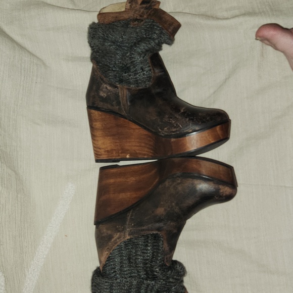BED STU Bruges Wedge Booties Brown Distressed Leather Slouchy Knit Boots… - Picture 8 of 14